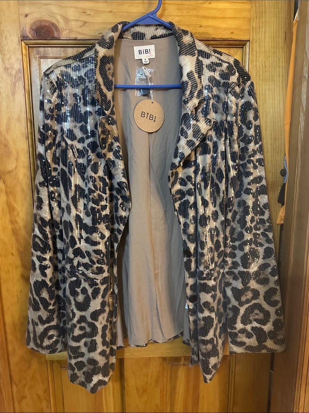 BiBi Taupe and Black Leopard Sequin Blazer